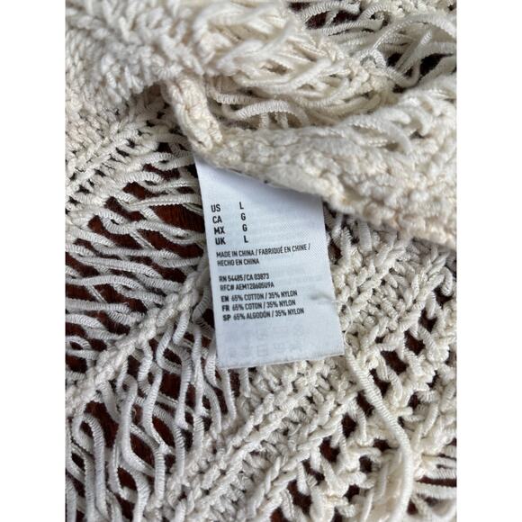 American Eagle Crochet Knit Tank Top Fringe Hem SZ Large Ivory Beachy Boho Sheer - Picture 5 of 6